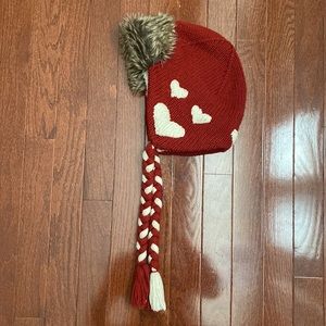 American Rag Cie Red Beanie Hat with Off White Hearts